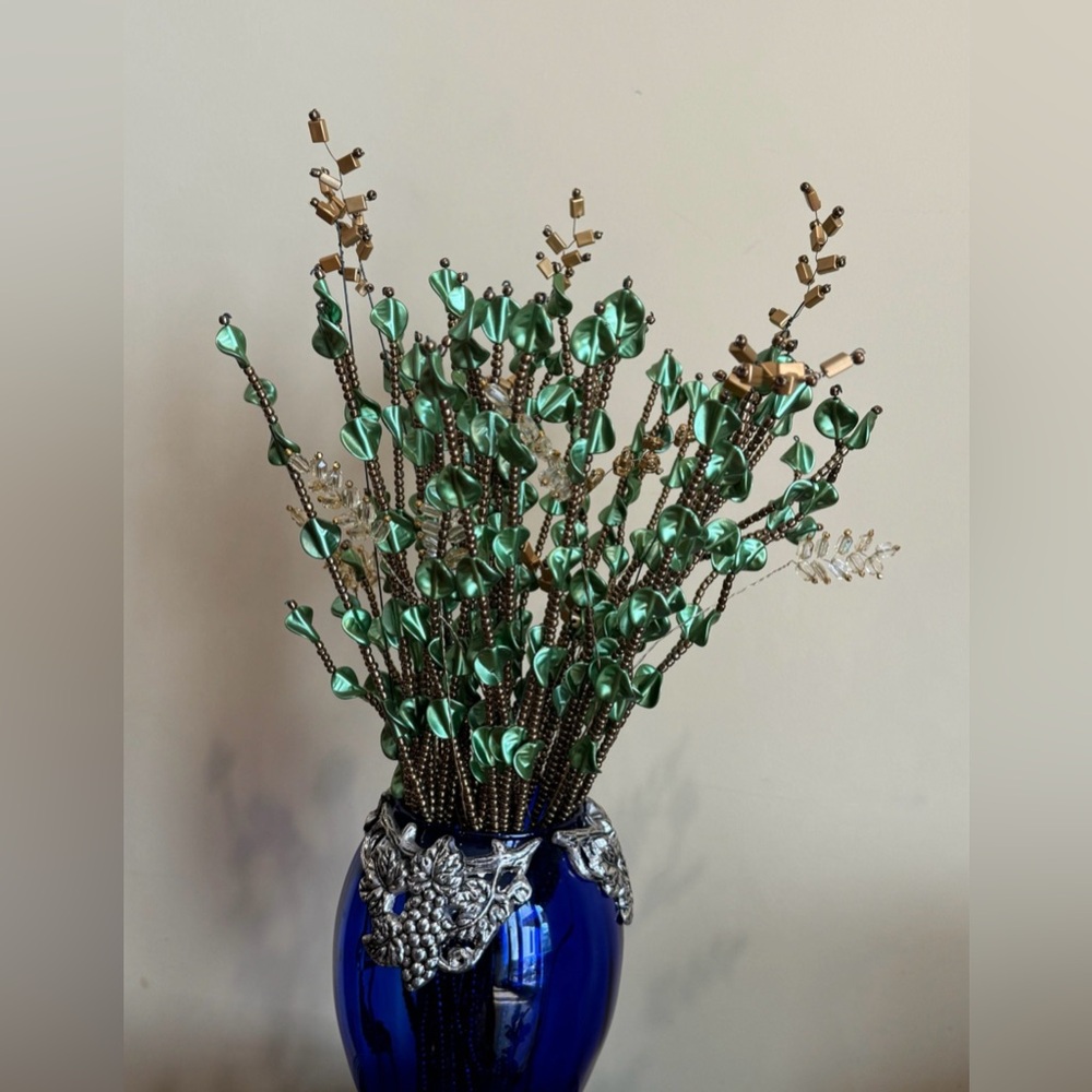 Artificial handmade flower leaf stems for vase beaded leaves floral arrangement